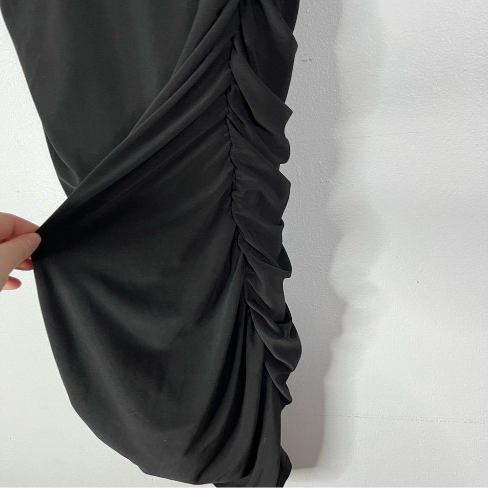 WHBM Dress Women’s XL Black Sleeveless Side Ruched Sheath LBD Lined Stretch - Picture 6 of 13